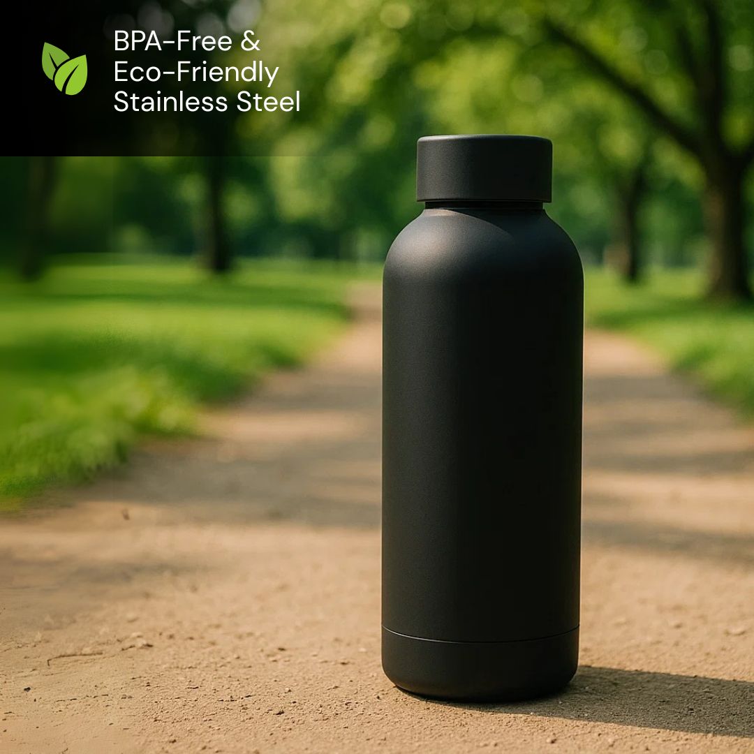 The Hydrate Go Bottle | 600ML | 12-Hour Hot & Cold | Matte Finish + Custom Engraving Phantom Black
