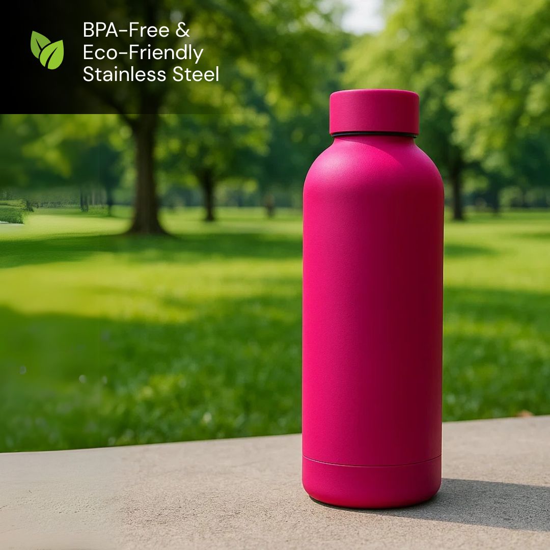 The Hydrate Go Bottle | 600ML | 12-Hour Hot & Cold | Matte Finish + Custom Engraving Hot Pink