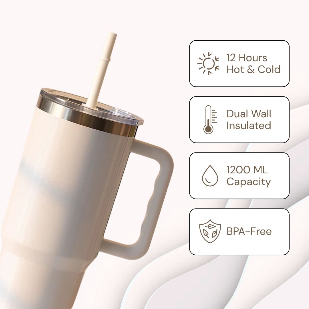 The Sparkler | 1200ML | Insulated + Personalized Engraving | Free Leakproof Kit! Frost White