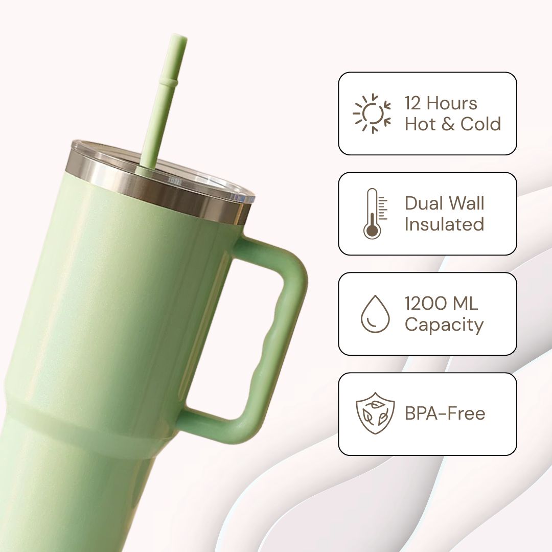The Sparkler | 1200ML | Insulated + Personalized Engraving | Free Leakproof Kit! Light Green
