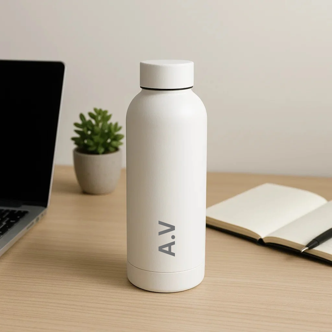 The Hydrate Go Bottle | 600ML | 12-Hour Hot & Cold | Matte Finish + Custom Engraving Frost White