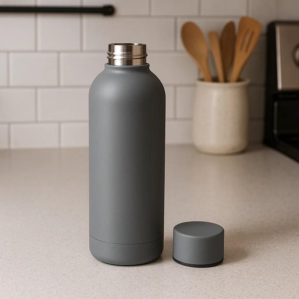 The Hydrate Go Bottle | 600ML | 12-Hour Hot & Cold | Matte Finish + Custom Engraving Ghost Gray