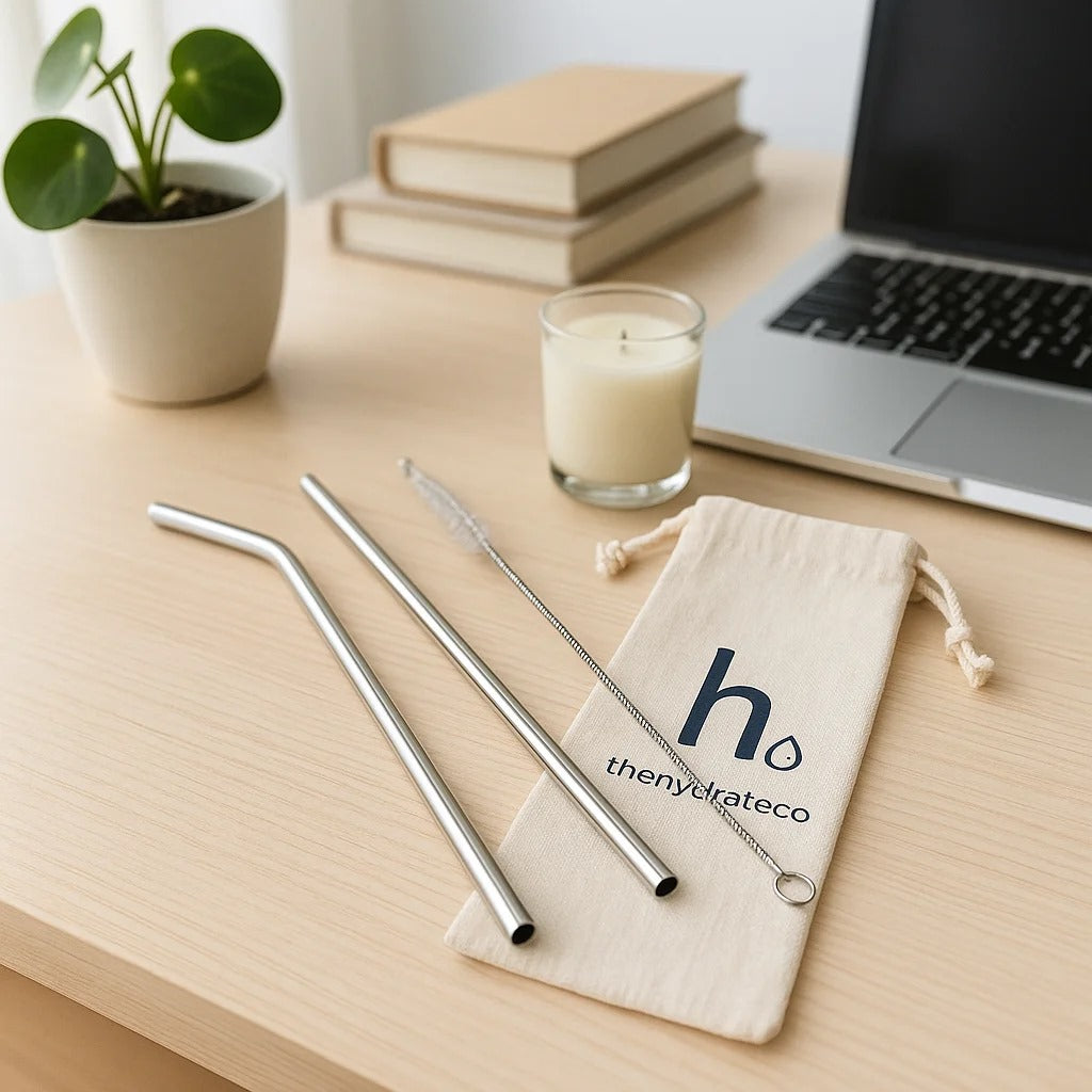 Stainless Steel Straw Set For Tumblers | Includes Bent & Straight Straw, Cleaner & Travel Pouch | Reusable + Rust-Resistant |