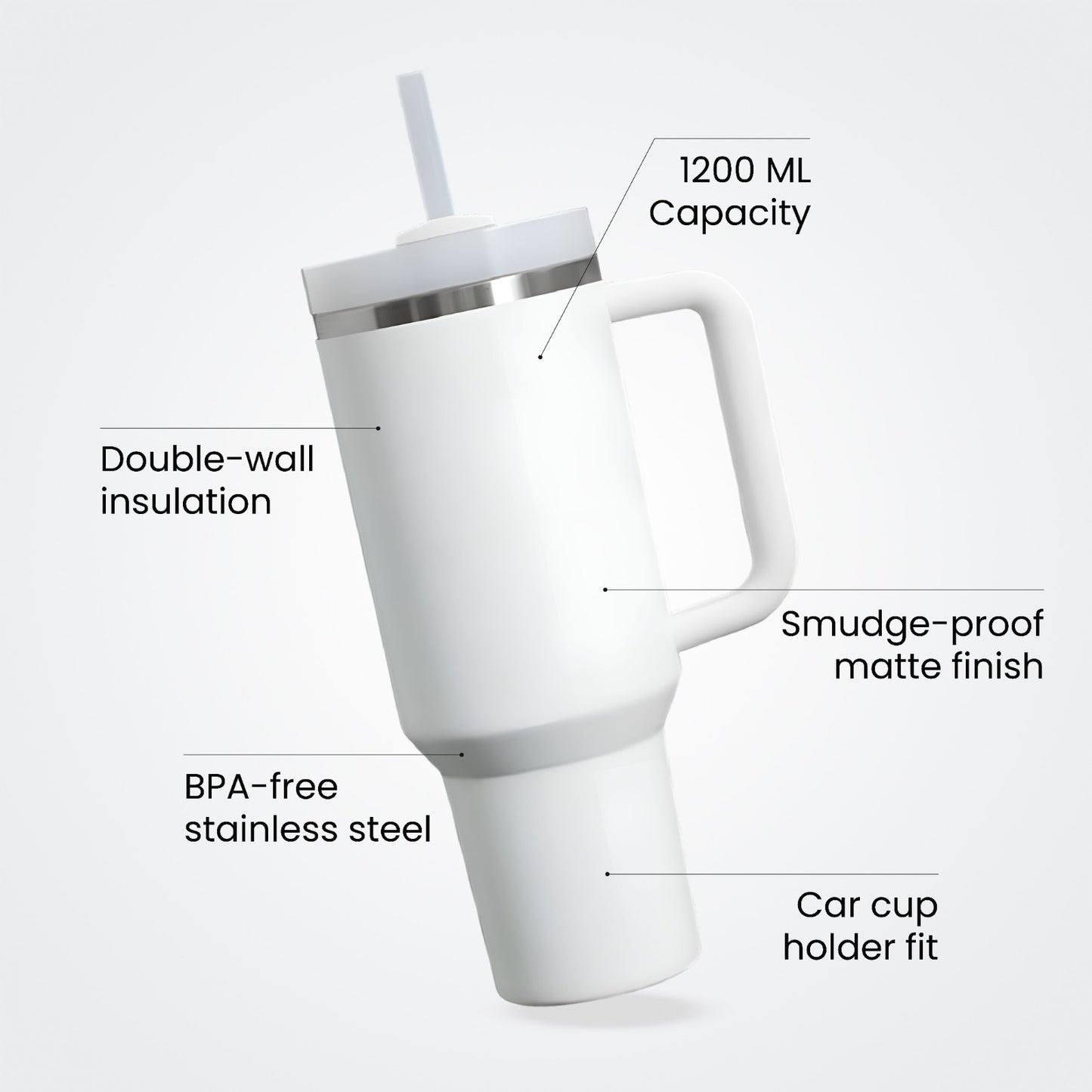 The Everyday Tumbler | 1200 ML | Insulated, Matte Finish + Custom Engraving | Free Leakproof Kit! Frost White