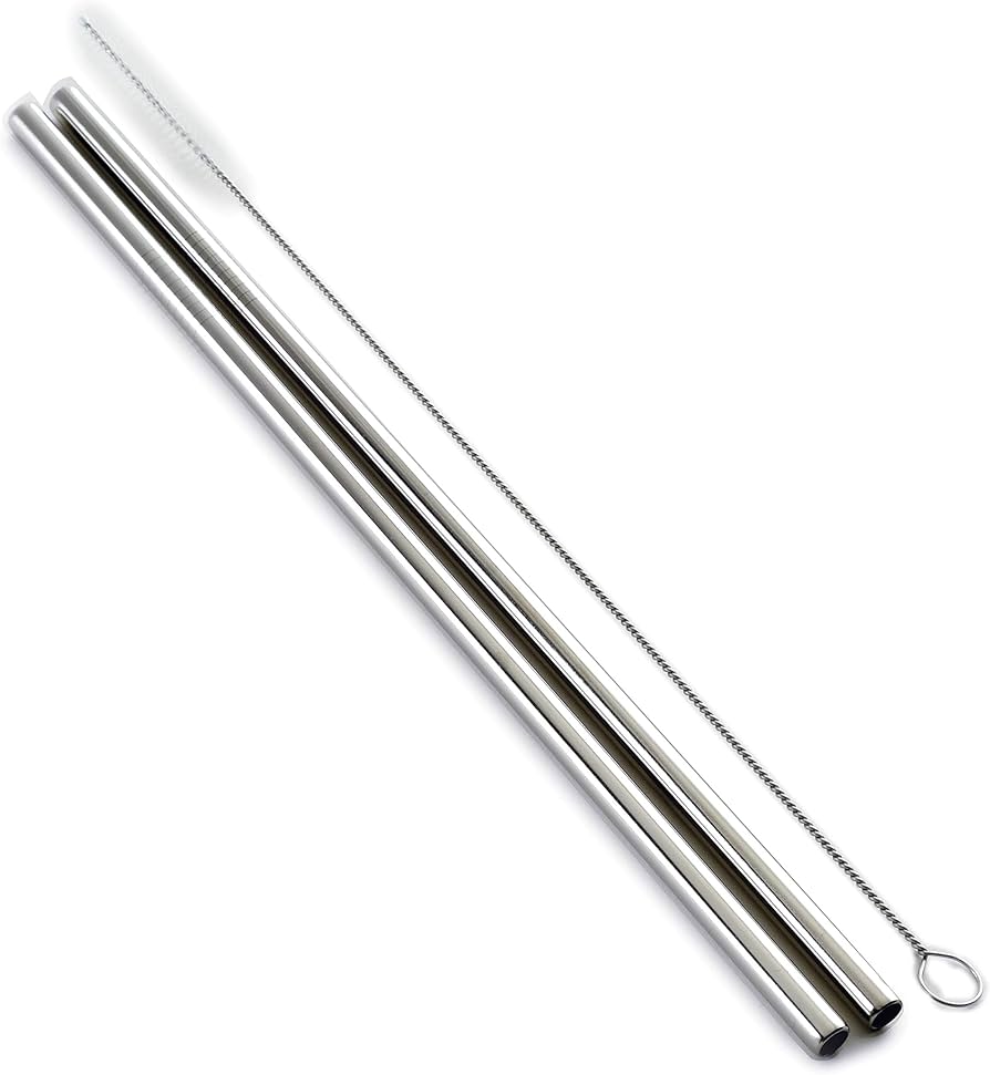 Stainless Steel Straw Set For Tumblers ( 11 inch ) | Includes Bent & Straight Straw, Cleaner & Travel Pouch | Reusable + Rust-Resistant |