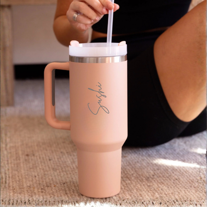The Everyday Tumbler | 1200 ML | Insulated, Matte Finish + Custom Engraving | Free Leakproof Kit! Peach Pop