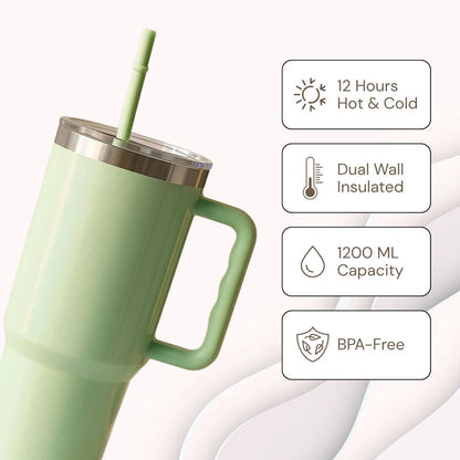 The Sparkler | 1200ML | Insulated + Personalized Engraving | Free Leakproof Kit! Light Green