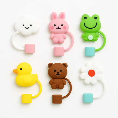Cute Silicone Straw Toppers for Tumblers – Random Unisex Fun Designs