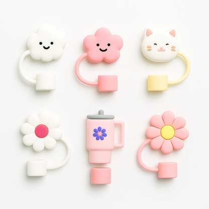 Cute Silicone Straw Toppers for Tumblers – Random Unisex Fun Designs