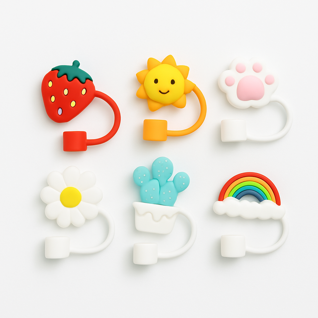 Cute Silicone Straw Toppers for Tumblers – Random Unisex Fun Designs