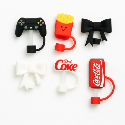 Cute Silicone Straw Toppers for Tumblers – Random Unisex Fun Designs