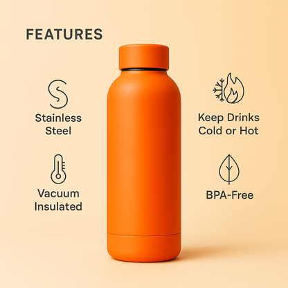 The Hydrate Go Bottle | 600ML | 12-Hour Hot & Cold | Matte Finish + Custom Engraving Zesty Orange
