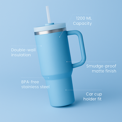 The Everyday Tumbler | 1200 ML | Insulated, Matte Finish + Custom Engraving | Free Leakproof Kit! Cloudy Blue