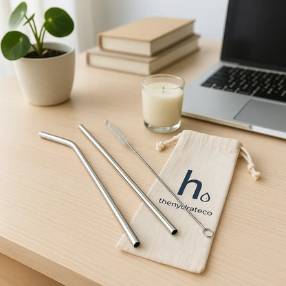 Stainless Steel Straw Set For Tumblers |  Includes Bent & Straight Straw, Cleaner & Travel Pouch | Reusable + Rust-Resistant |