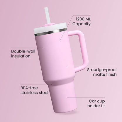 The Everyday Tumbler | 1200 ML | Insulated, Matte Finish + Custom Engraving | Free Leakproof Kit! Pookie Pink